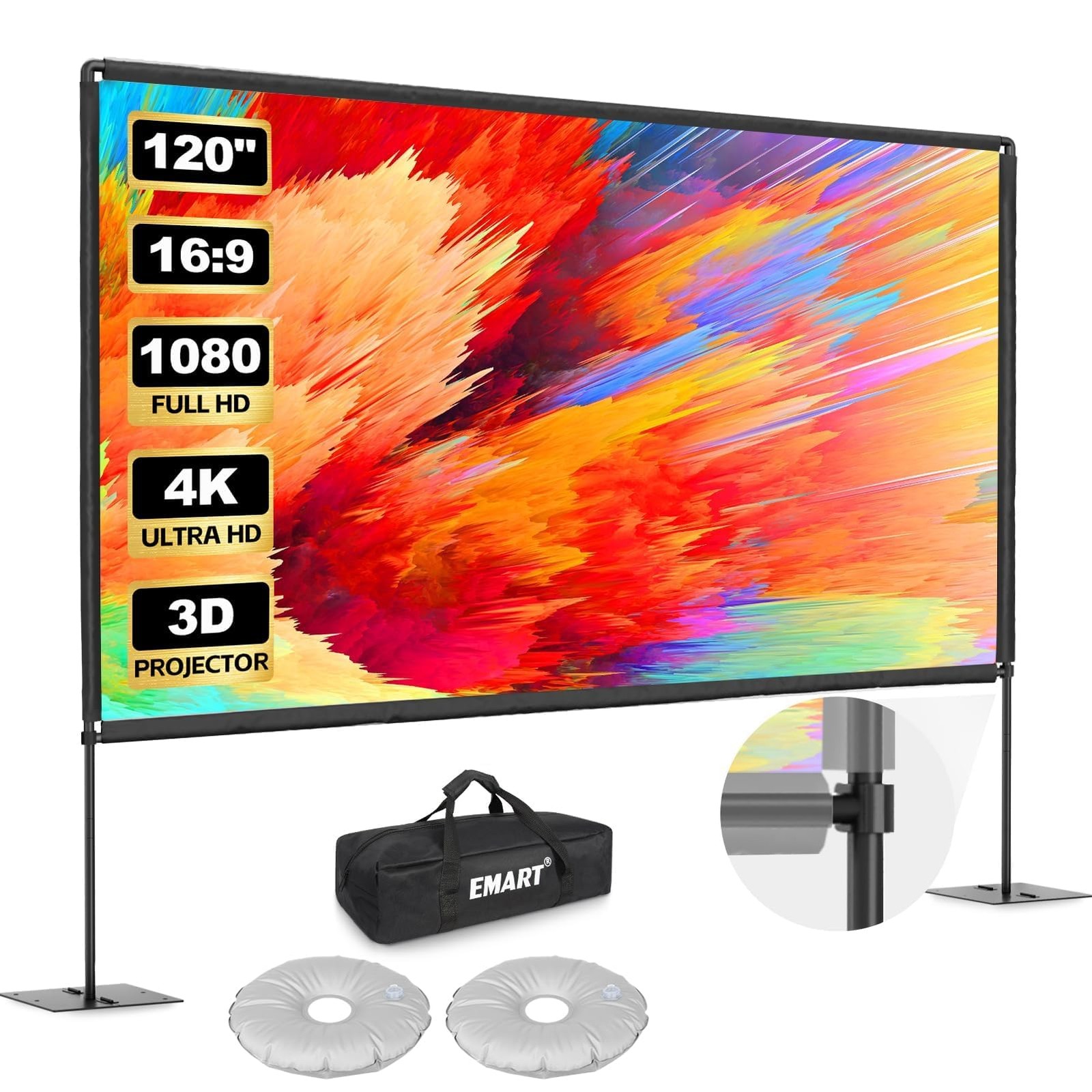 Outdoor Projector Screen with Stand, 120 Inch Portable Projector Stand Indoor...