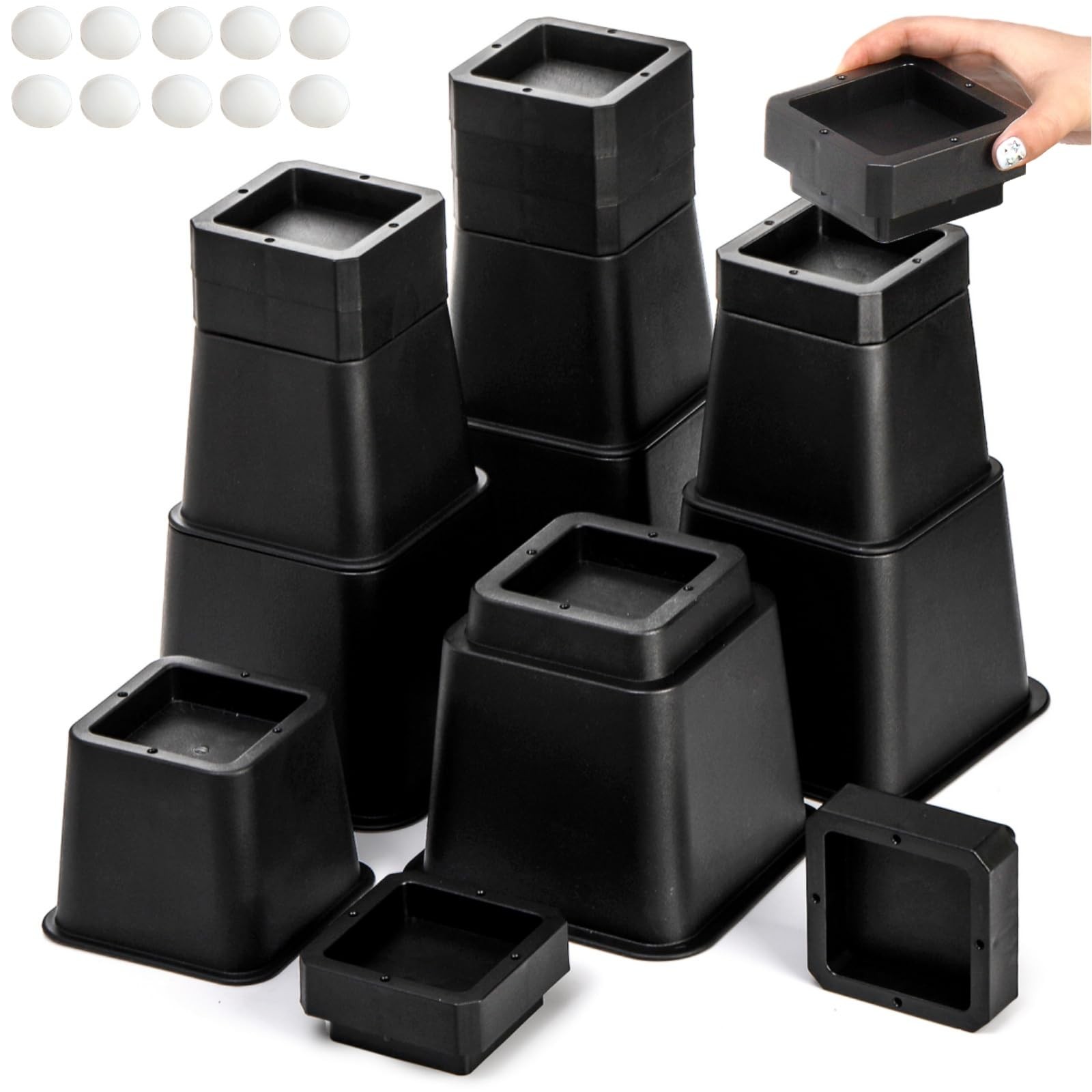 16 Pack Adjustable Furniture Risers, 3,4,5,6,7,8,9,10 Inch Heavy Duty Bed Lif...