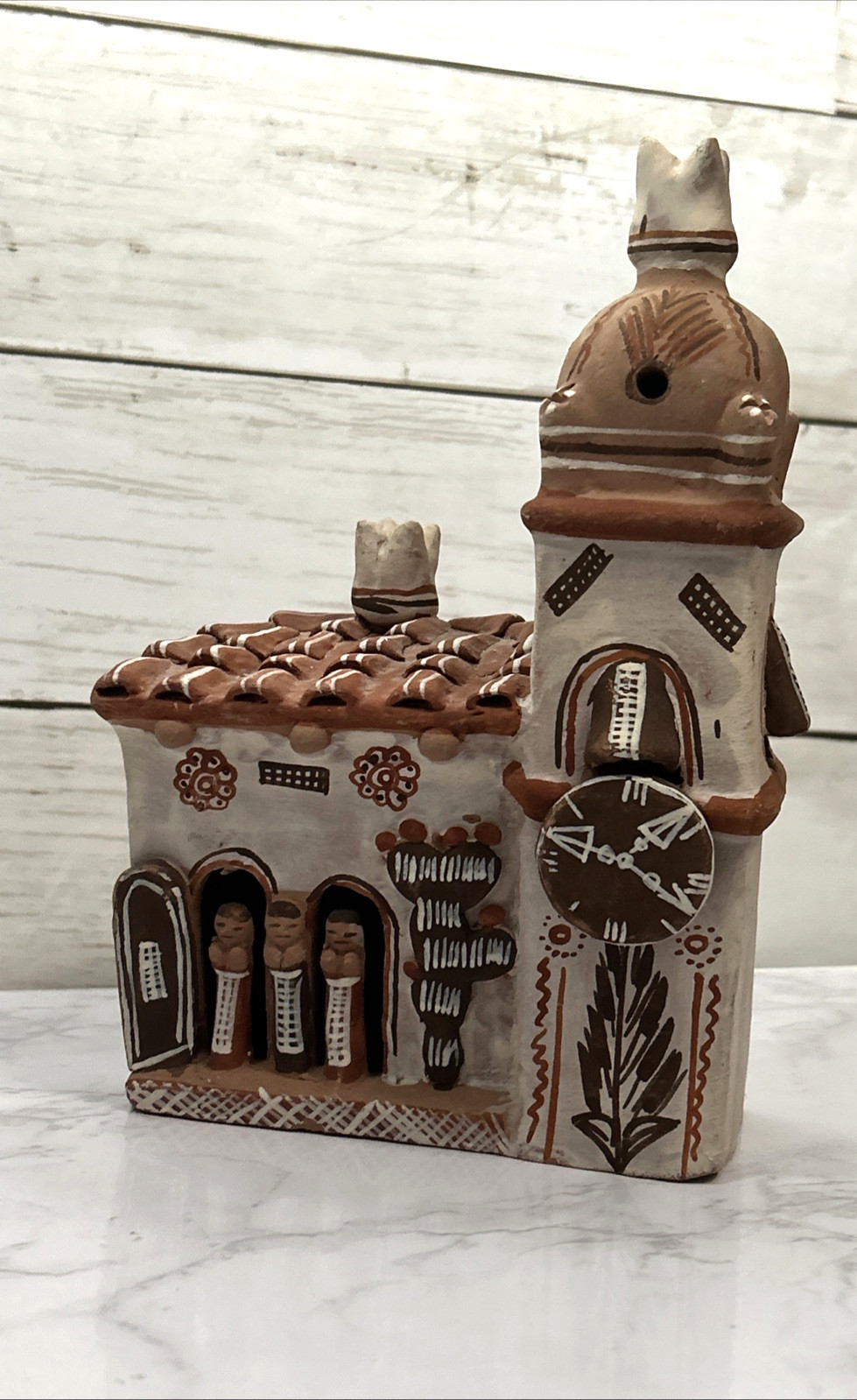 VTG Peruvian Folk Art Redware Terracotta Handpainted Sculpture Mission Church