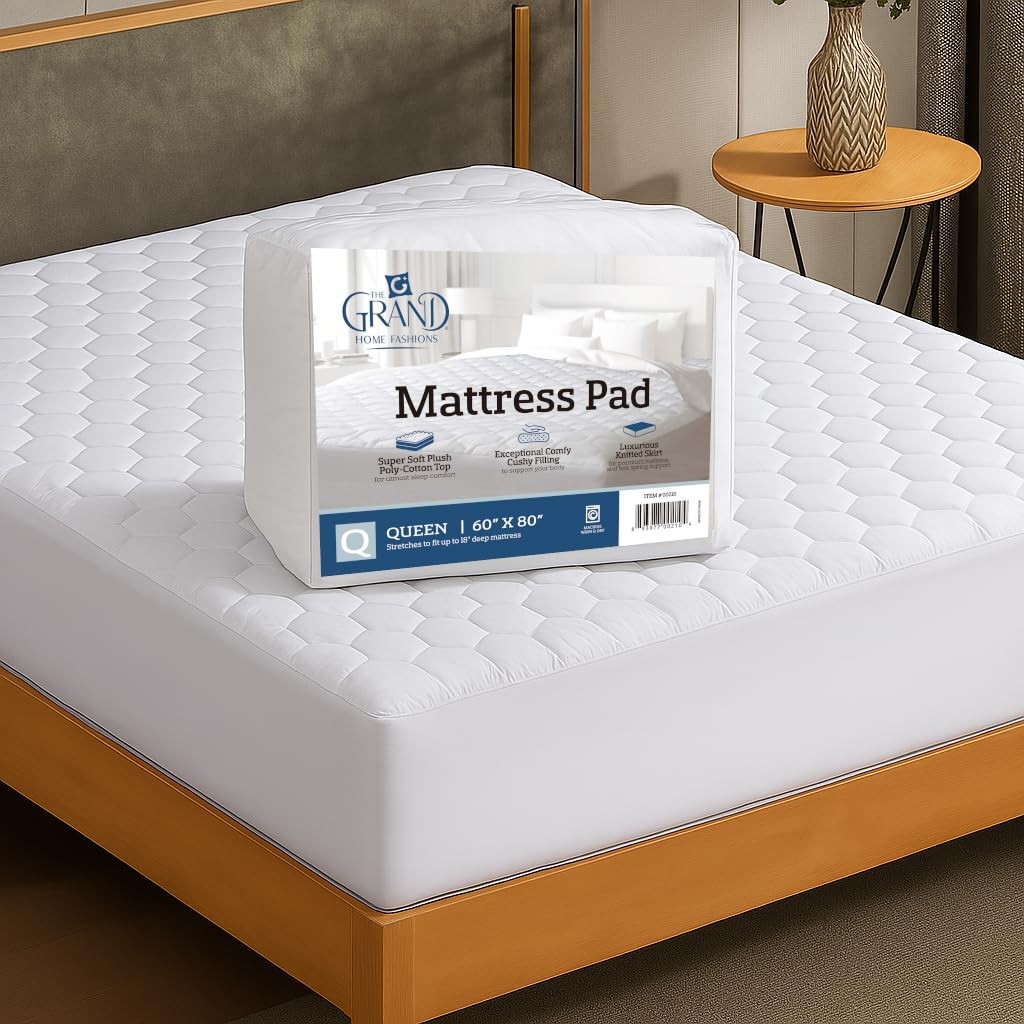 The Grand Hotel Collection Queen Size Mattress Pad - Thin, Queen, White