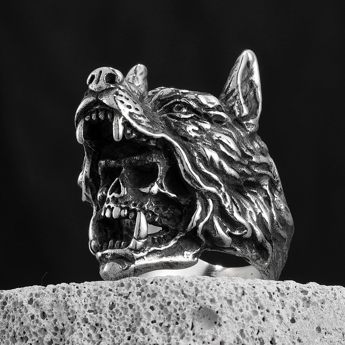 Viking Wolf Warrior Animal Skull Punk Halloween Fashion Stainless Steel Men Ring