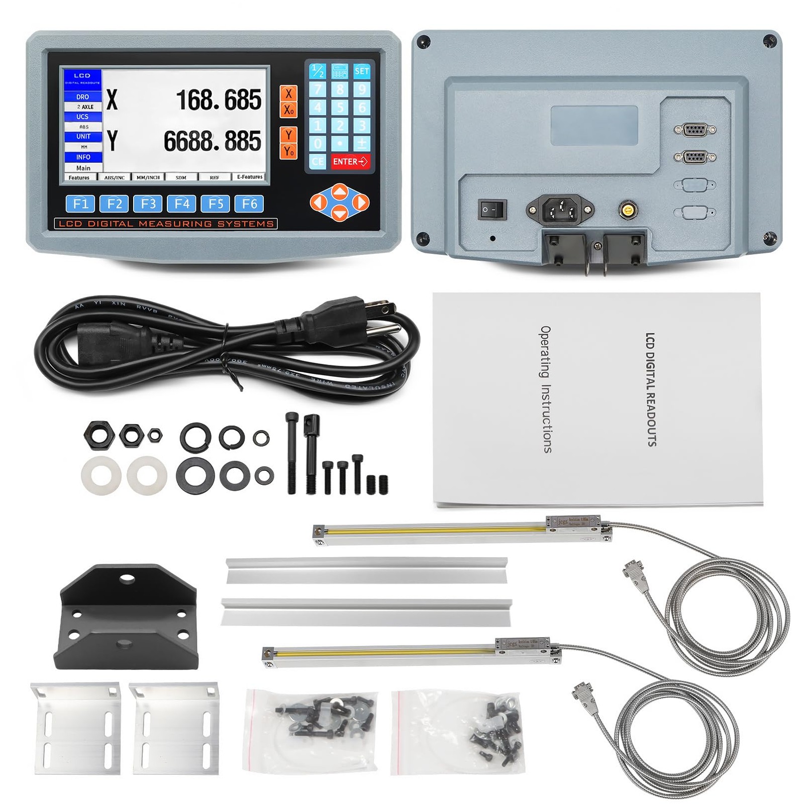 Jecoupoon 2-Axis Digital Display RPM Display Linear Scale Encoder DRO Kit
