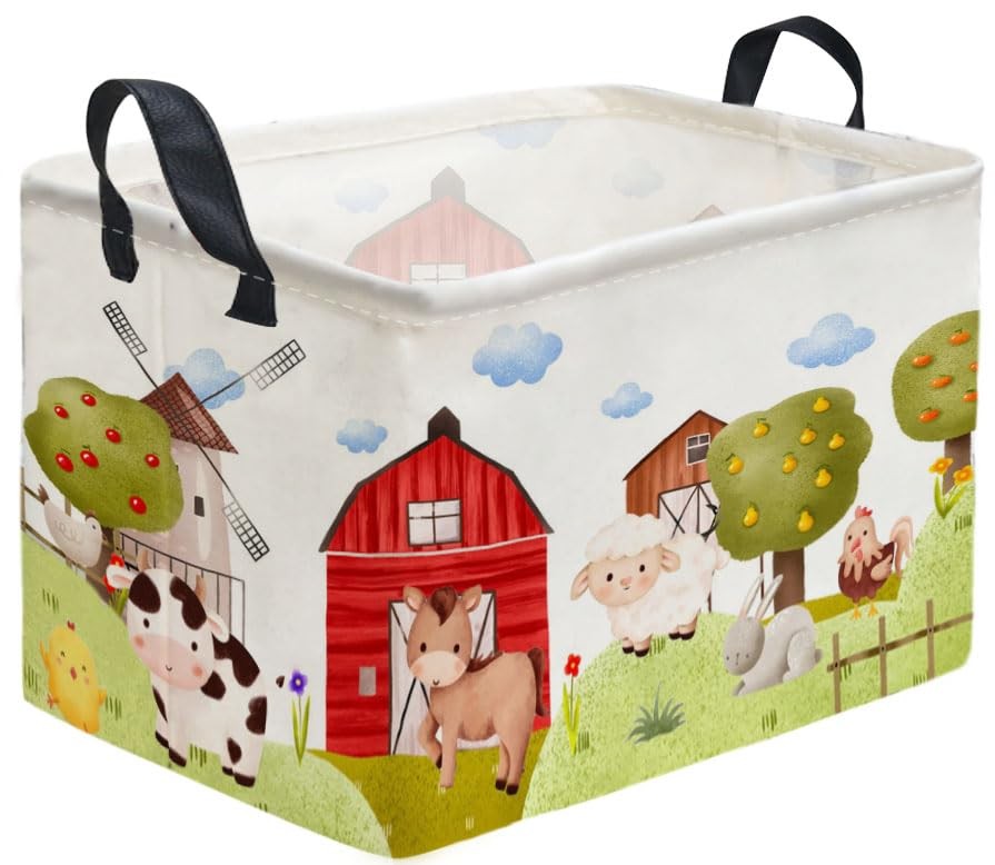 Rectangular Farm Kids Baskets Waterproof Cute Basket With Handles Boys Bins