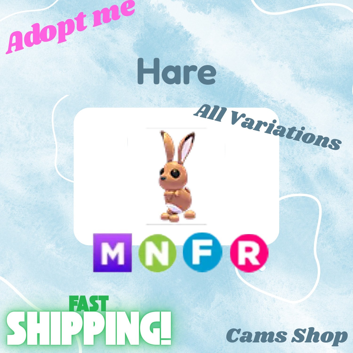 Hare | All Variations No Pot, FR, NFR, Mega, MFR - Adopt From Me Pets