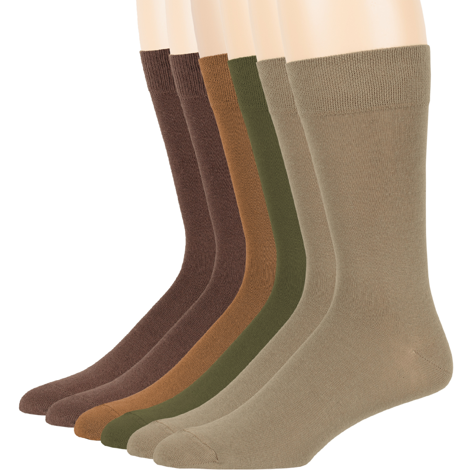 Men's Cotton 6 Pack Dress Casual Brown Gold Olive Green Khaki Sock Size 10-13