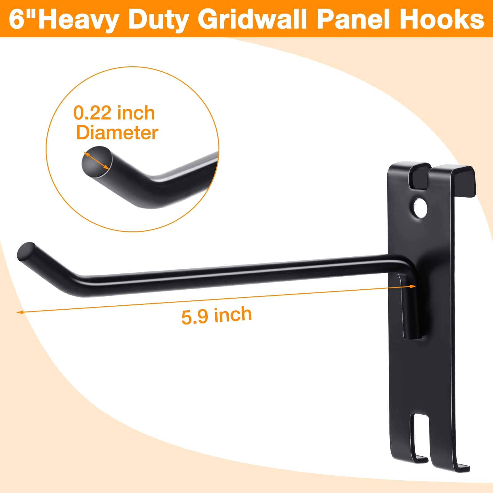 50 Pcs 4/6/8/10 Inch Gridwall Hooks Gridwall Peg Hooks Black Wall Grid Access...