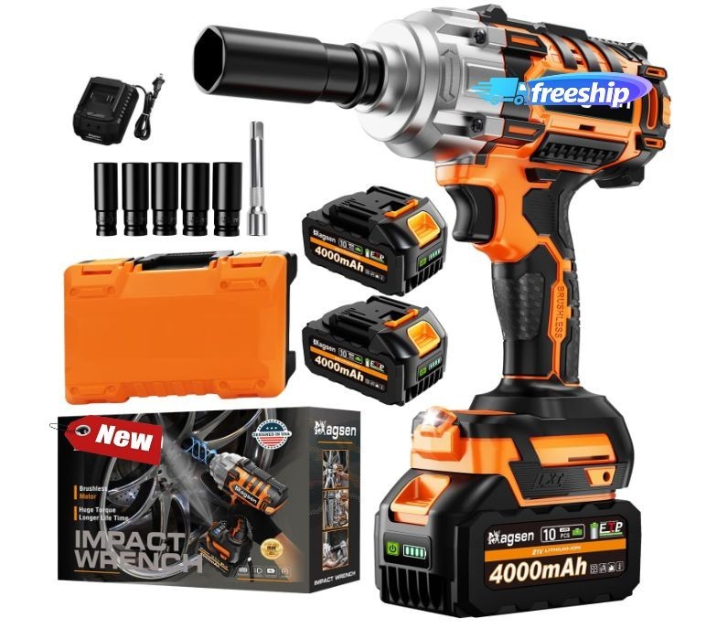 Llave de impacto inalámbrica de 1/2" con alto torque de 900 Ft-lbs (1200 N·m).V