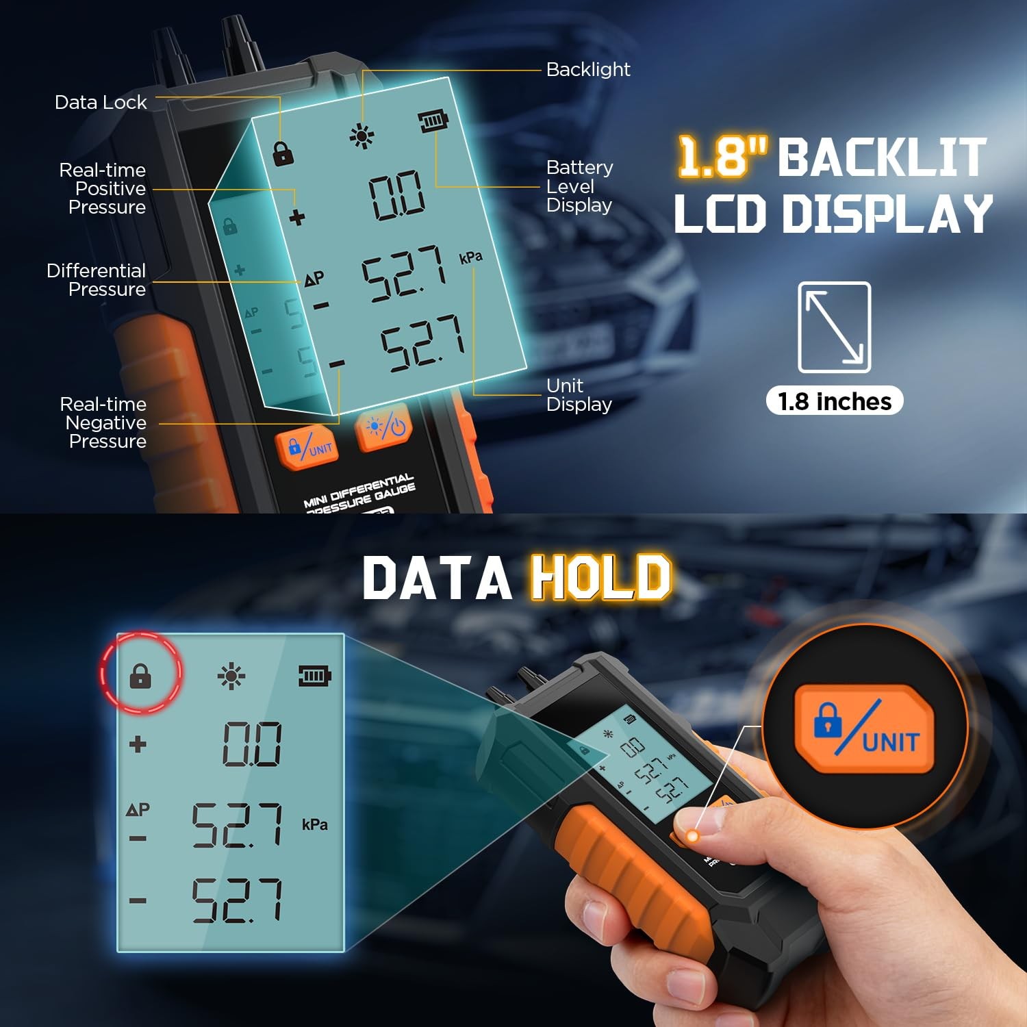 Manometer Gas Pressure Tester, Dual-Port HVAC Digital Differential Pressure...
