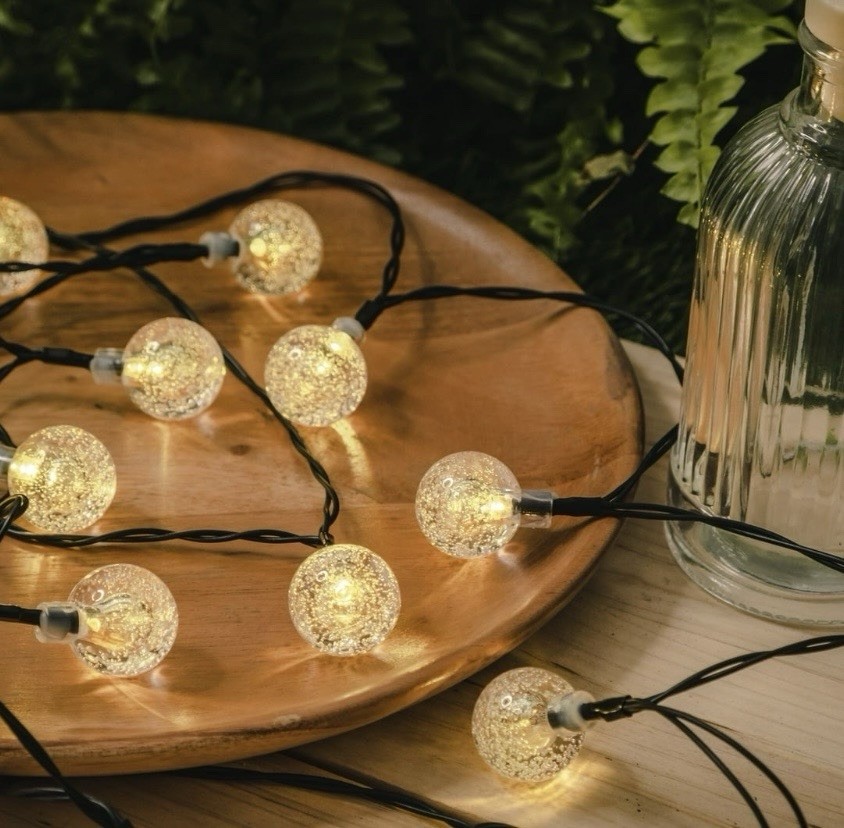 Mainstays Solar Globe String Lights 30 LED Warm White Waterproof Outdoor 20ft