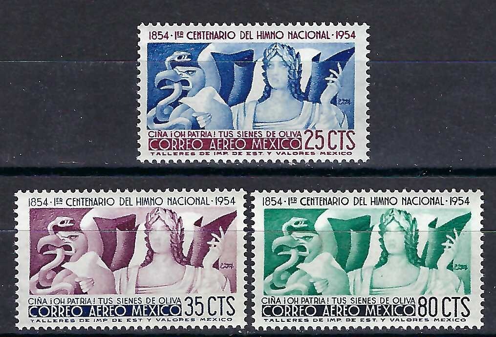 Mexico  1954 3v. MNH Airmail - The 100th Anniversary of Mexican National Anthem