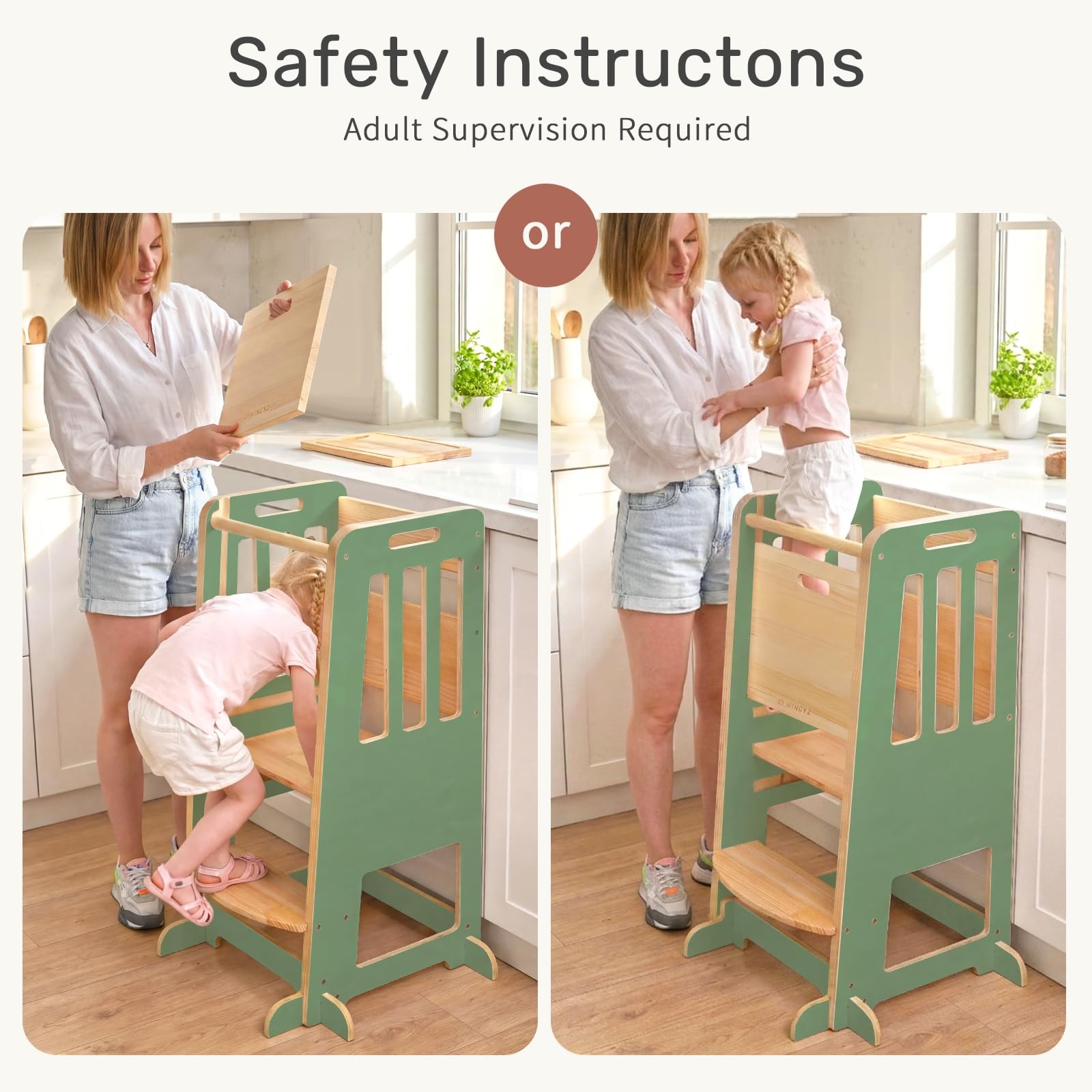 Toddler Tower - Anti-Tip Natural Wood Learning Stool Helper for Kids 18M-6Y, ...