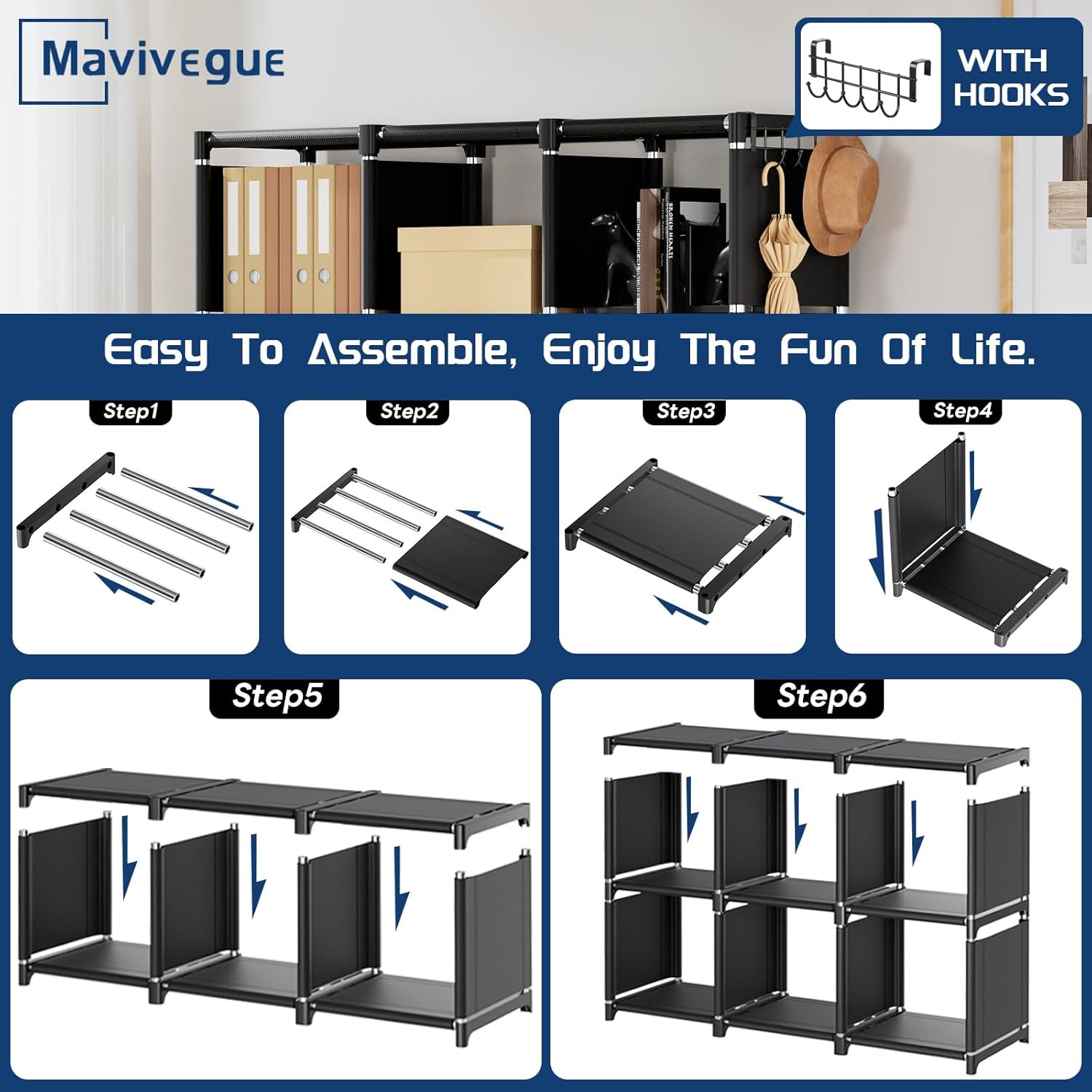 Bookcase, 18-Cube Extra Large Book Shelf, DIY Cube Storage Organizer for Bedr...