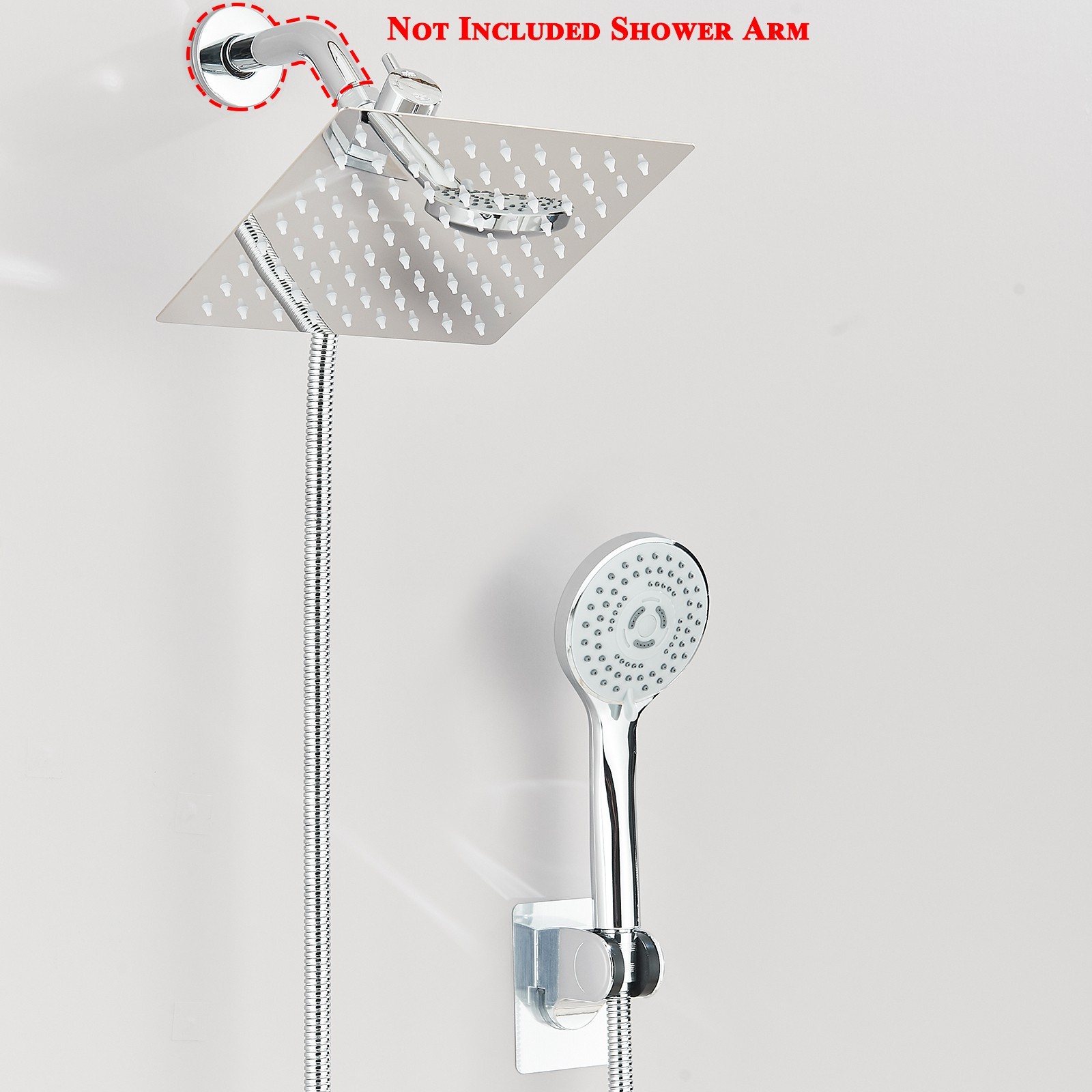 Chrome 8inch Rain Shower Head with Handheld Spray High Pressure Showerhead Combo