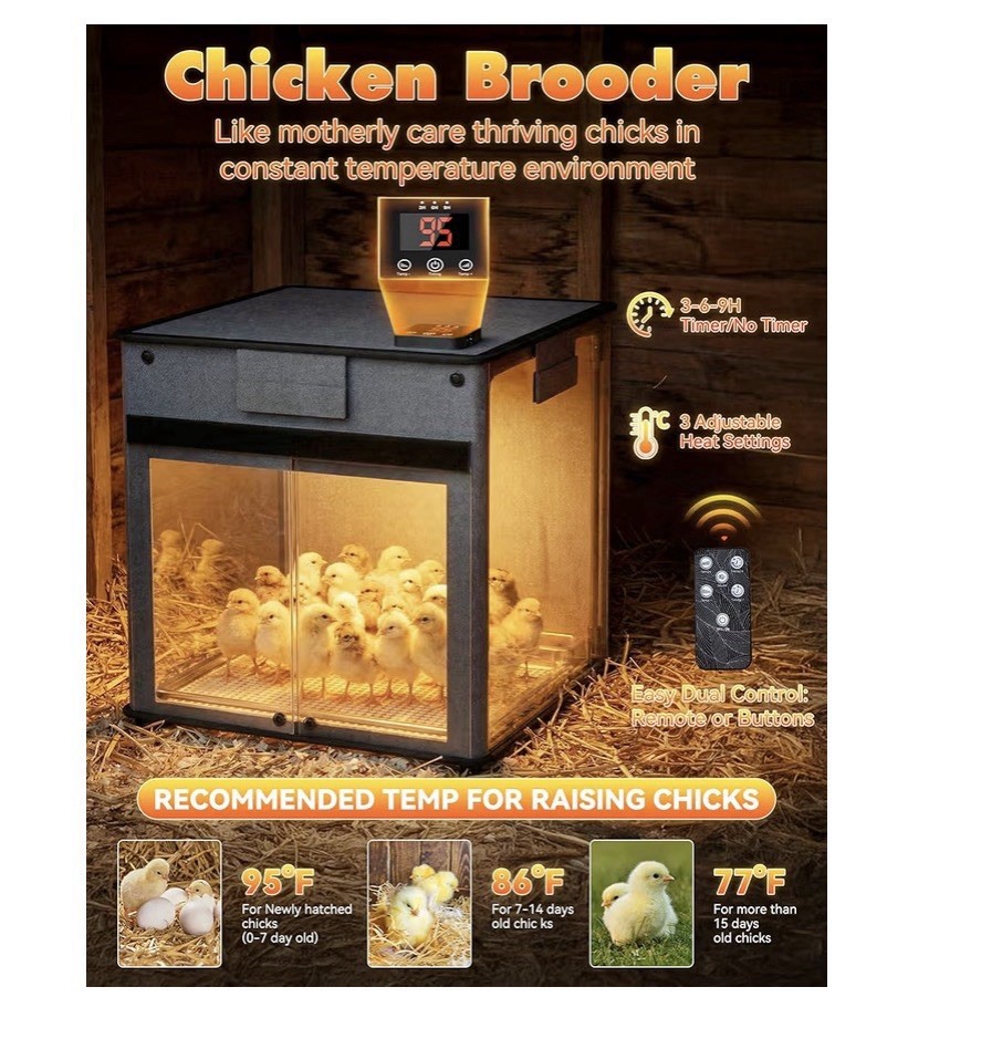 Brooder Box for Chicks, 200W Rapid Heat Brooder Plate W/9H Timer & Remote