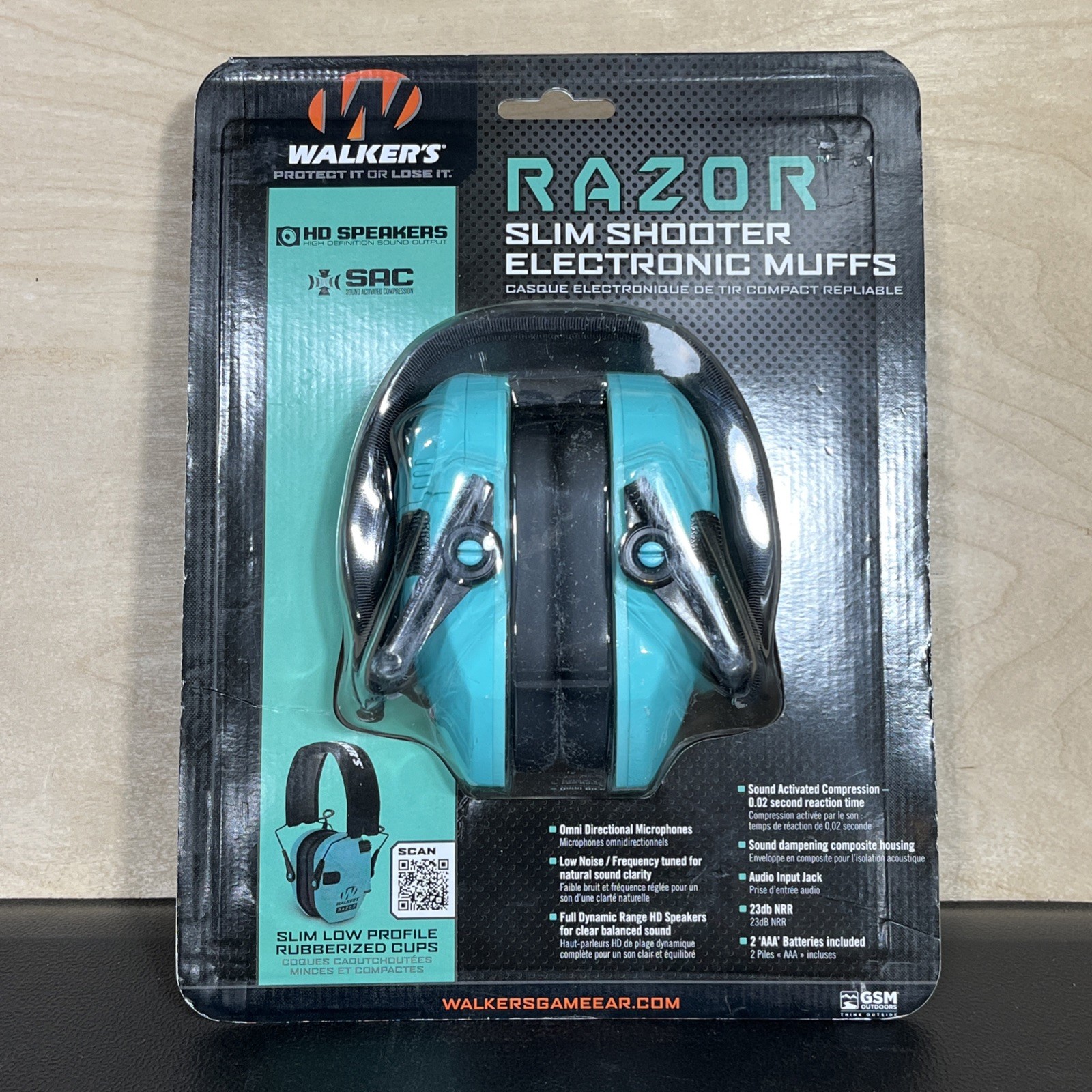 NEW Walkers Razor Slim Electronic Ear Muffs Protective Case Blue