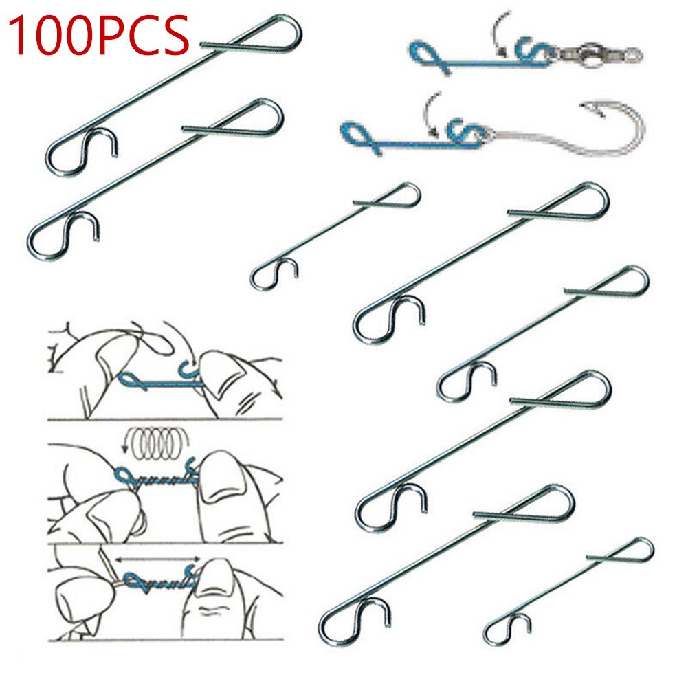 100 Pcs Fast Fishing Swivel Snap Clips Stainless Steel Swivels-Snap-Size S-XXL