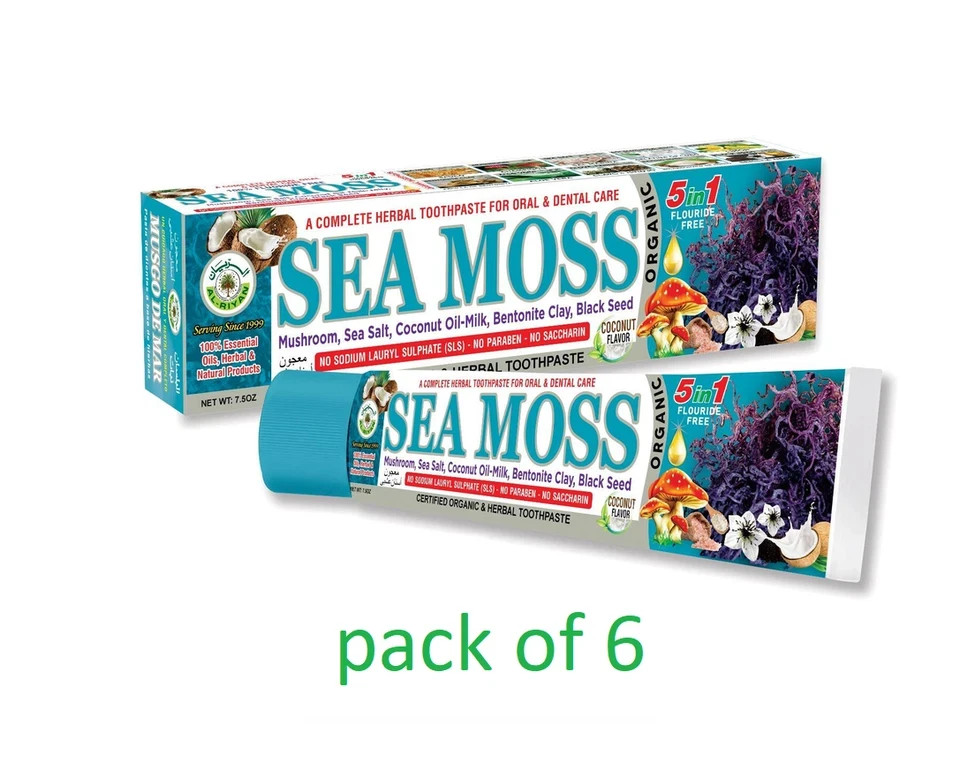 6 pack Sea Moss 5 in 1 ORGANIC TOOTHPASTE - AL RIYAN  100% Natural