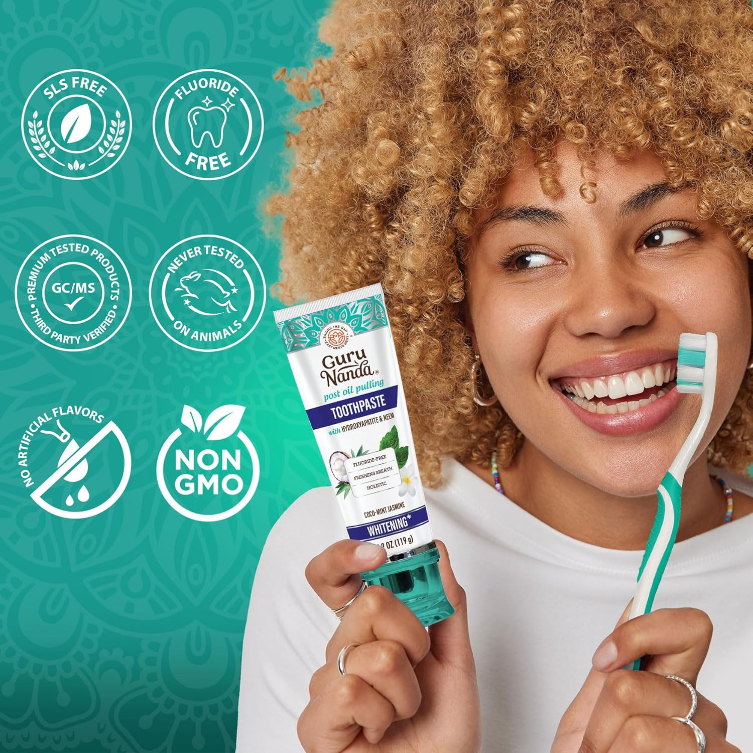 Gurunanda Hydroxyapatite Toothpaste, SLS & Fluoride Free, Whitening Toothpaste w