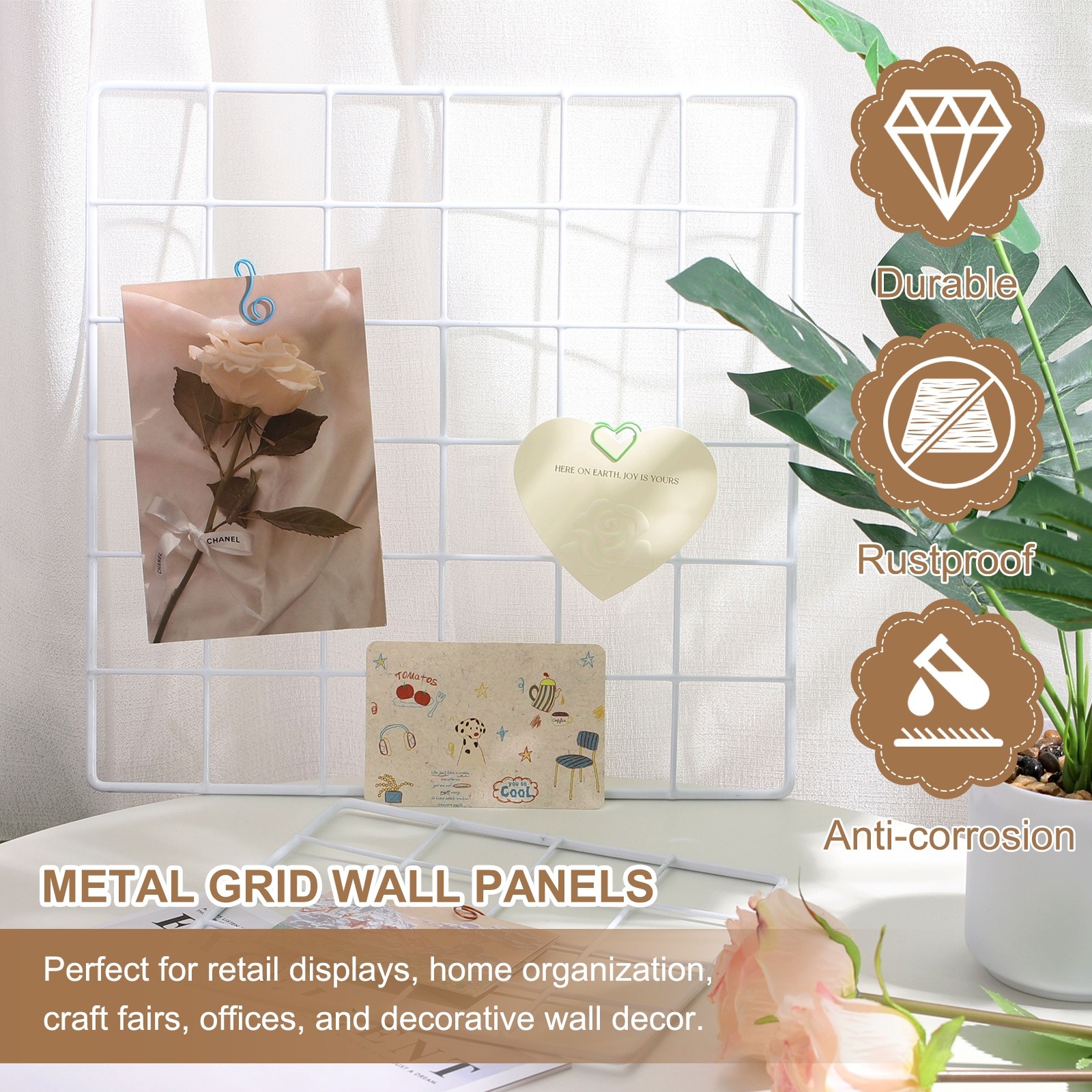 Grid Wall Panels, 15.7" x 15.7" Display Holders Hanging Frame, White
