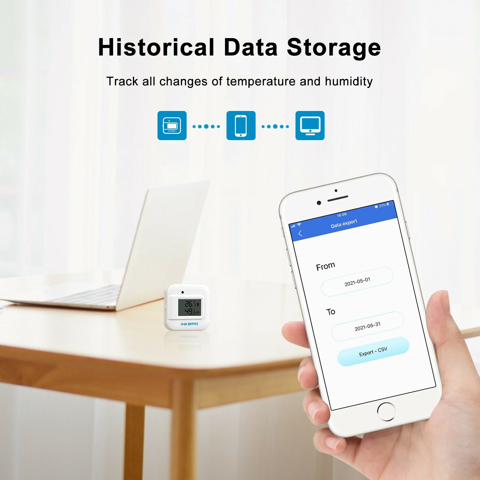 Bluetooth Temperature Humidity Thermometer Data Loggers IBS-TH2 External Probe