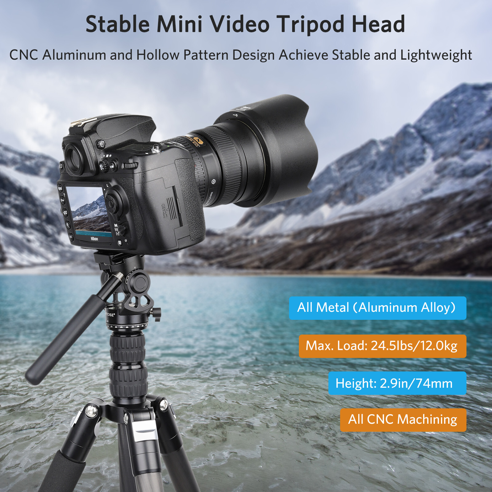 Fluid Video Head Compact Tripod Head Pan Tilt Head W/ Acra Quick Release Plate