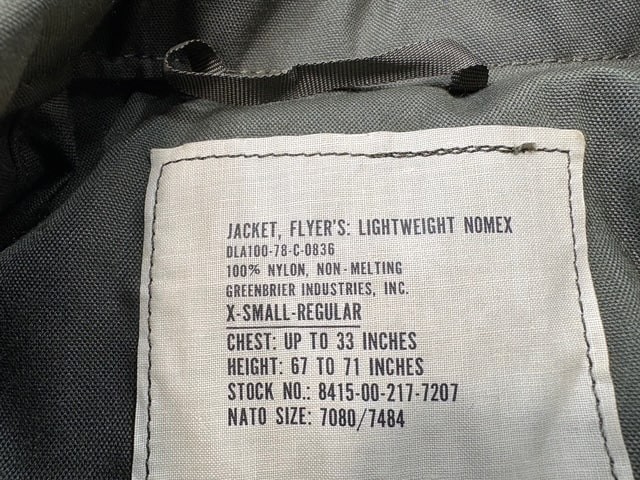 Flyers Jacket, Nylon Nomex X-Small Regular NOS