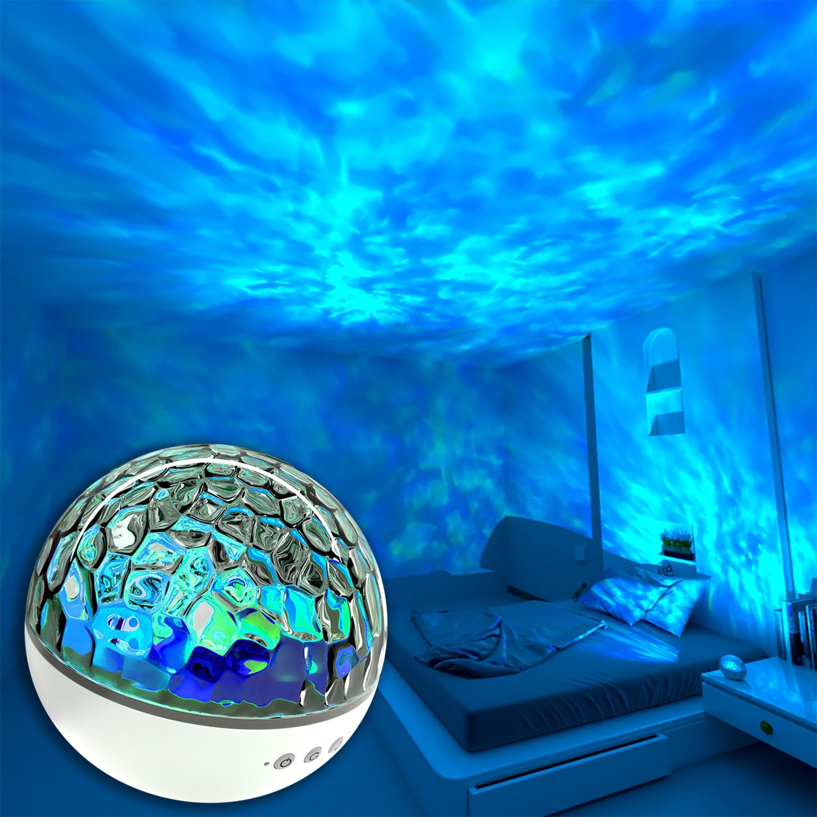 Ocean Wave Projector Light with Music Box, Rotating Water Ripple Night Light ...