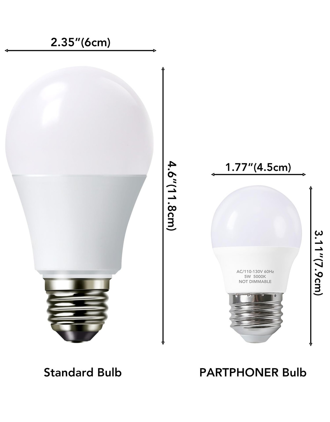 LED Bulb A15 E26 5W 40W Equivalent Daylight White Refrigerator 2 Pack Waterproof