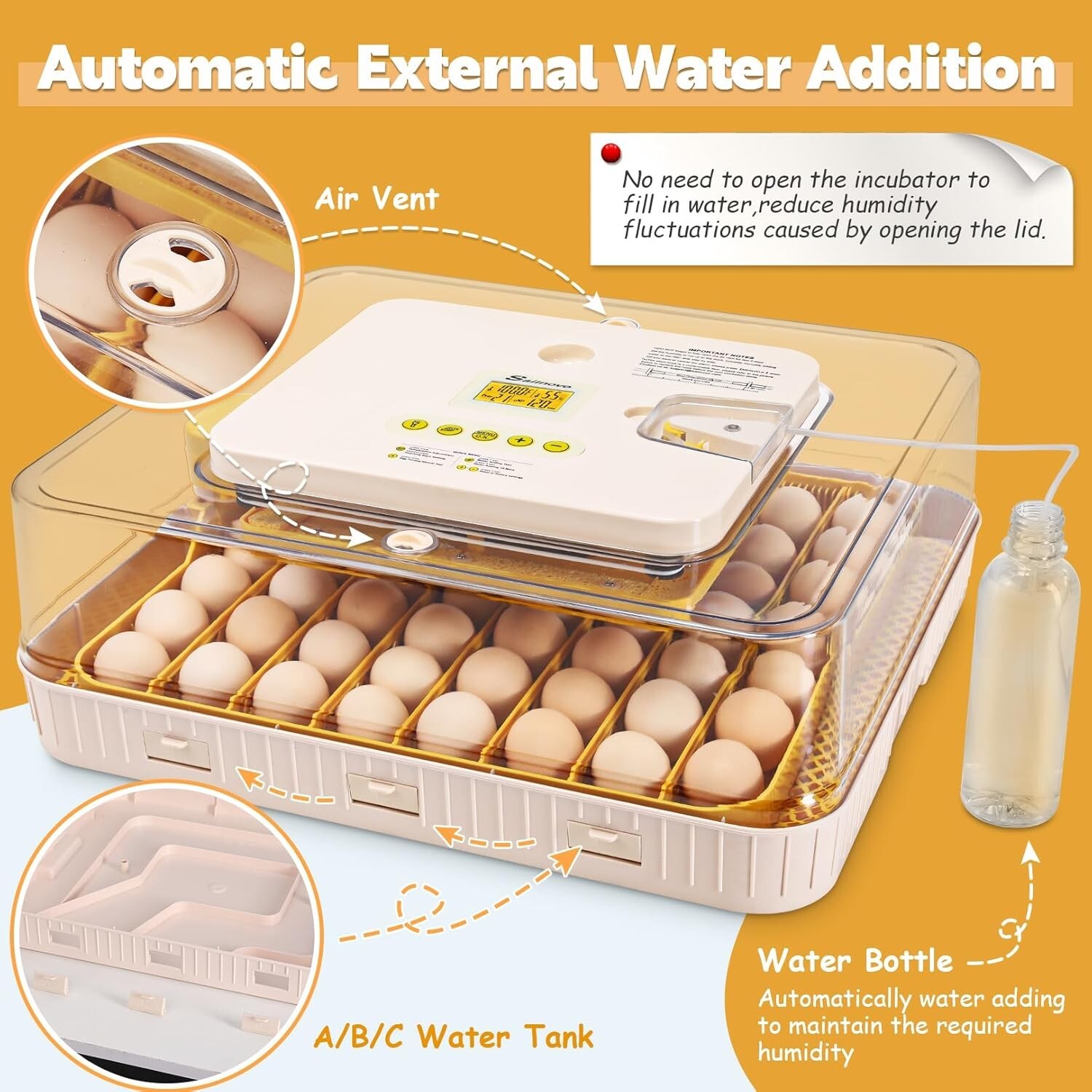 56~70 Egg Incubator for Hatching Egg w/ Automatic Egg Turning Built-In Candler