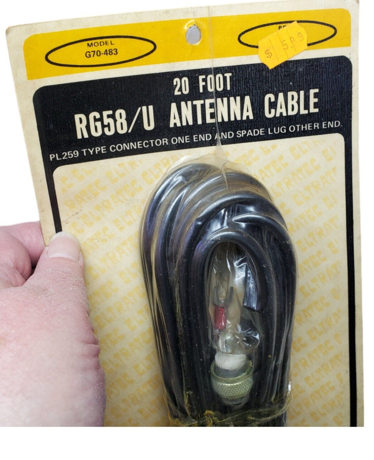 Eltratec - 20 Ft RG58/U Antenna Cable - PL-259 1 End & Spade Lug 1 End  NOS - C