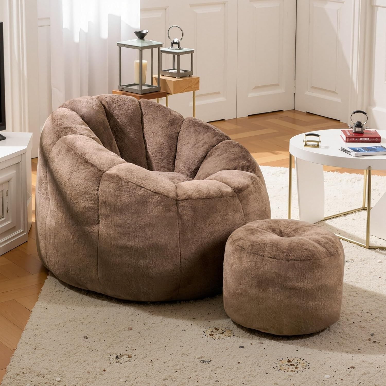 Bean Bag Chair, Bean Bag Chair with Ottoman, Stuffed Bean Bag Chairs with