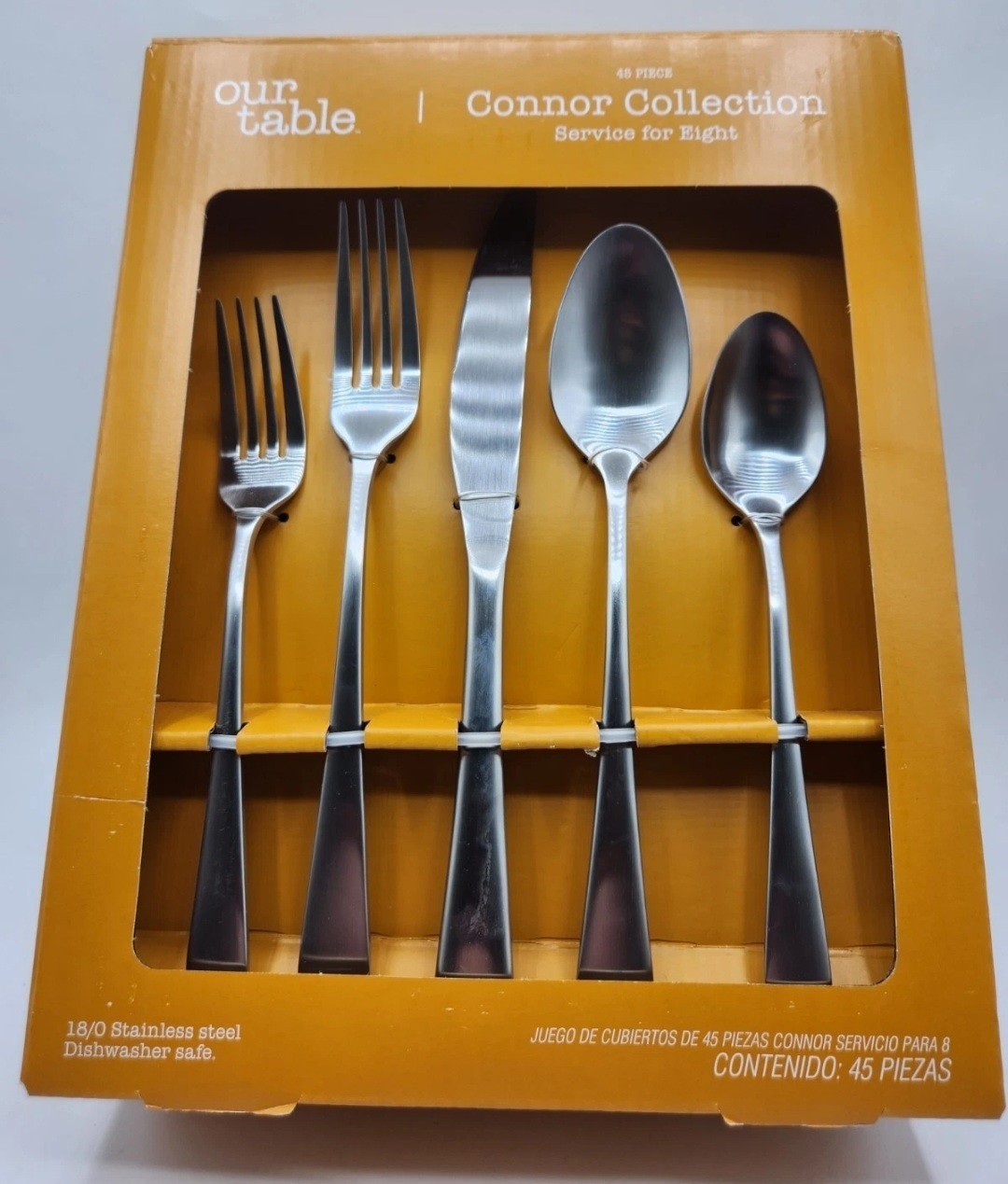 Our Table Connor Collection 45 Piece Stainless Service For 8 Glossy Flatware Set