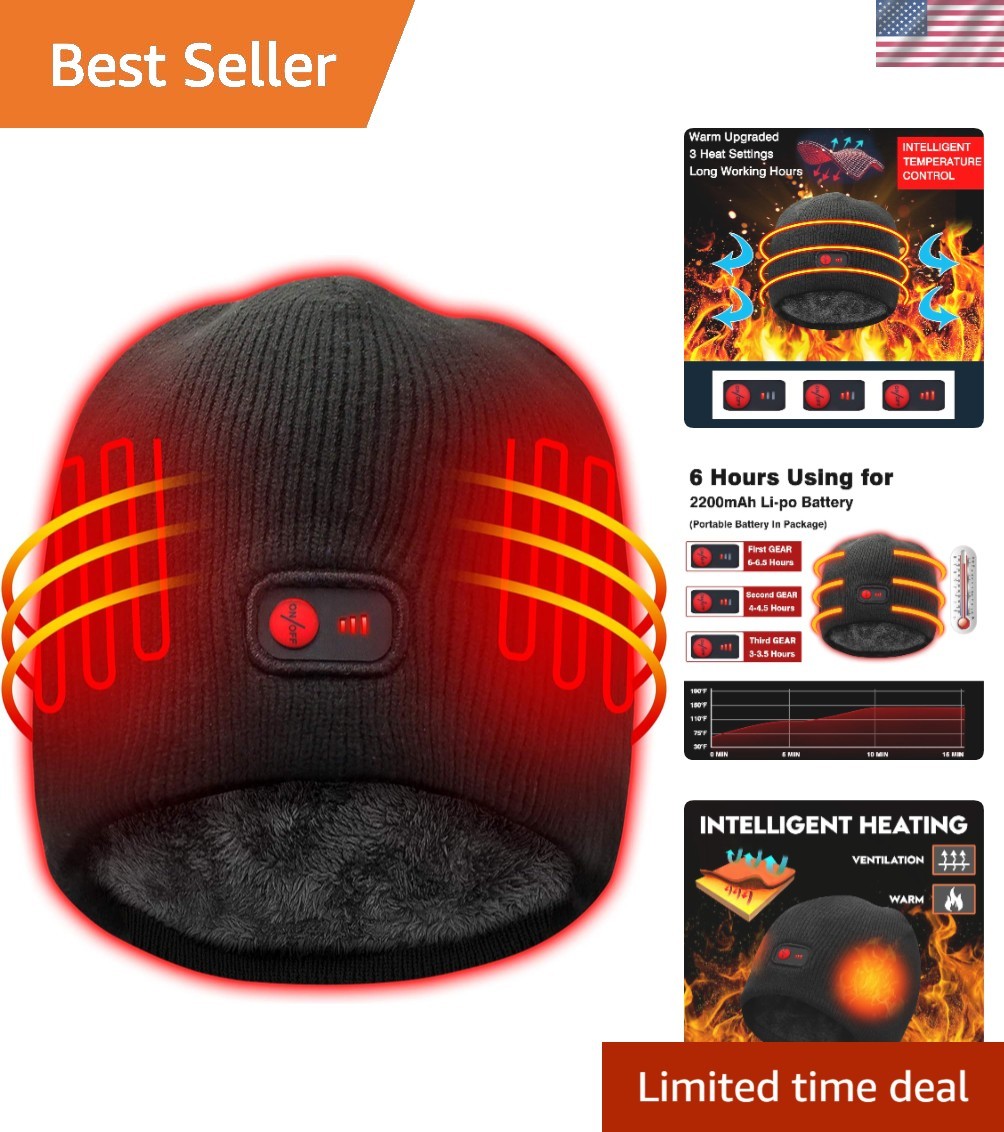 7.4V Heated Hat Men Women Battery Heat Cap Winter Warm Rechargeable Electric ...