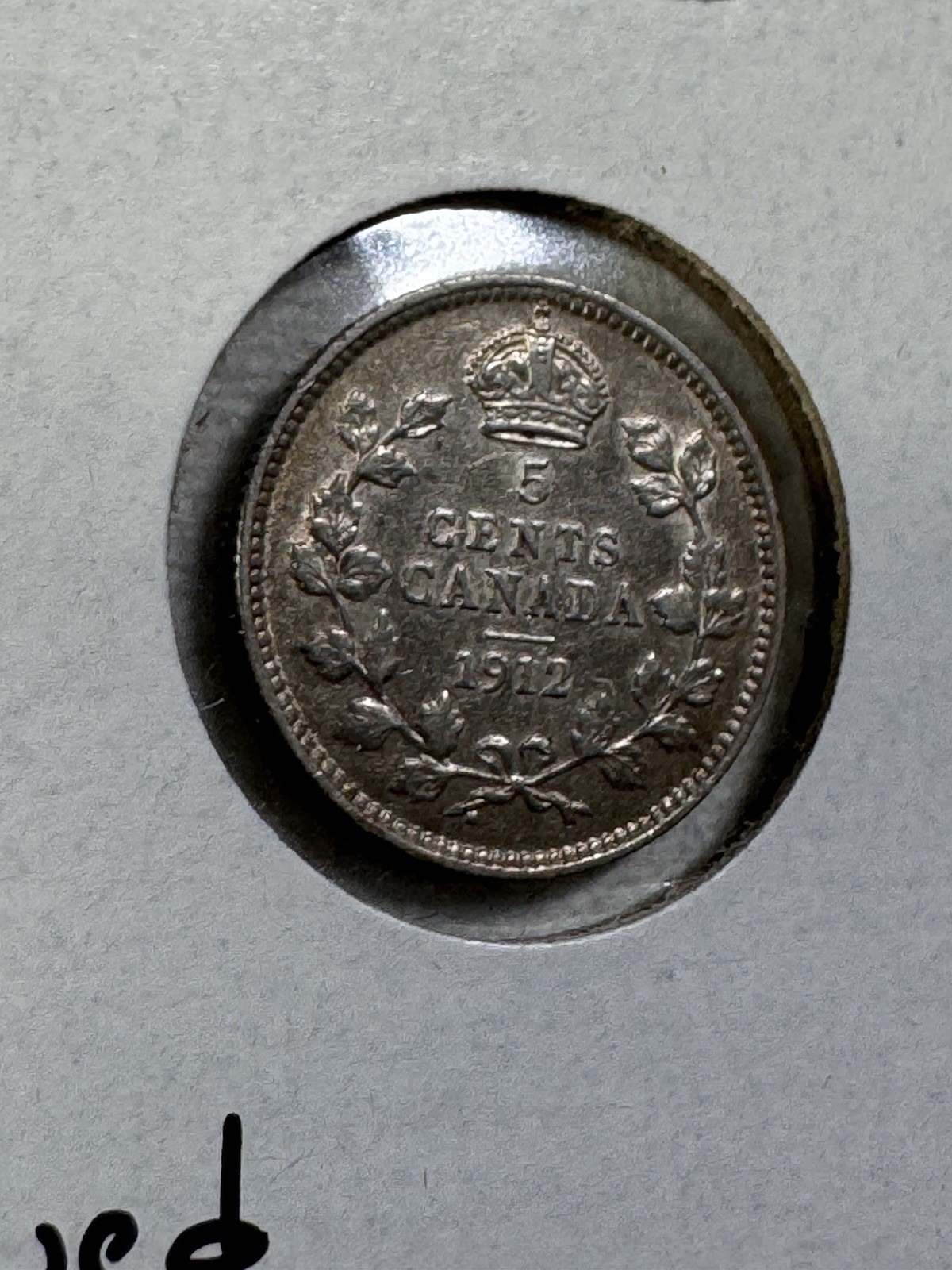1912 Canada 5 Cents Silver Coin Cleaned