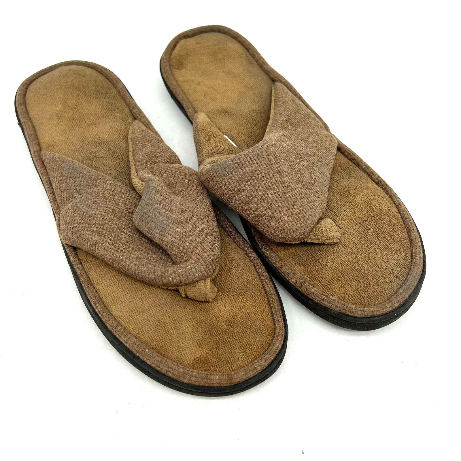 Mens Classic Open Toe Casual Soft Brown Slip On Thong Slippers Size 13-14