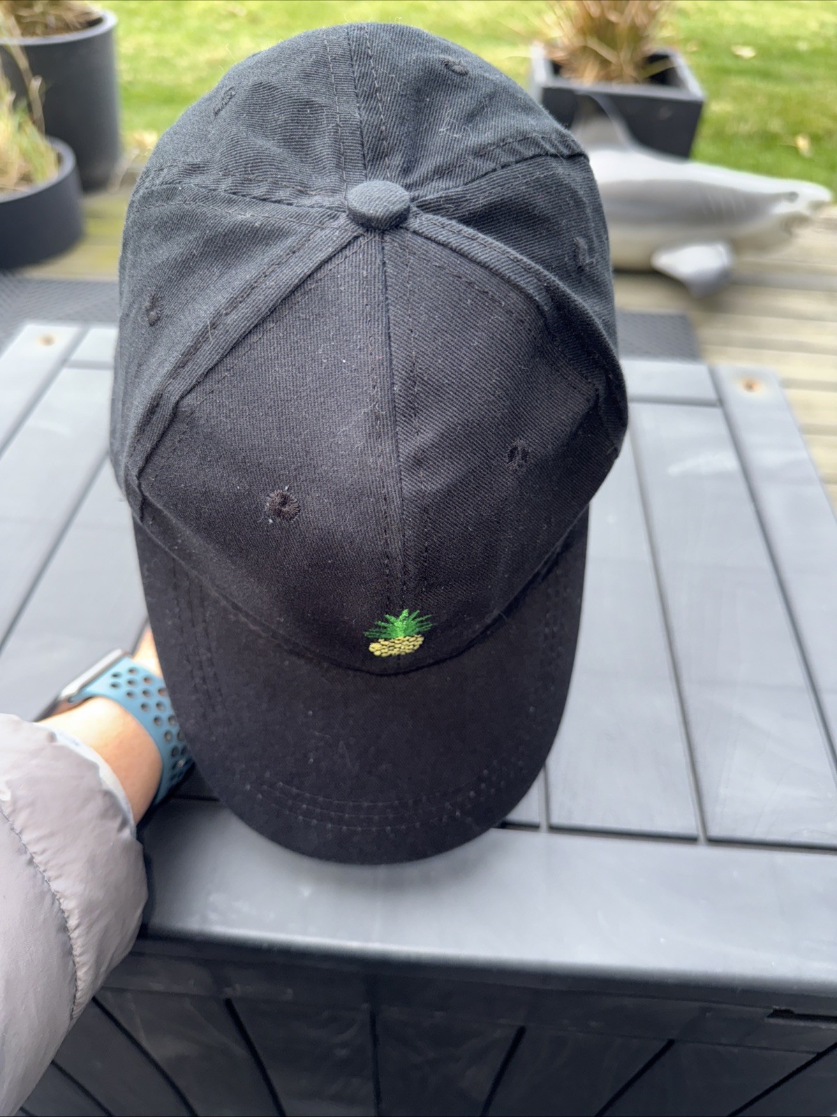 Pineapple Small embroidered front on Black Hat Cap Strap Buckle Unbranded