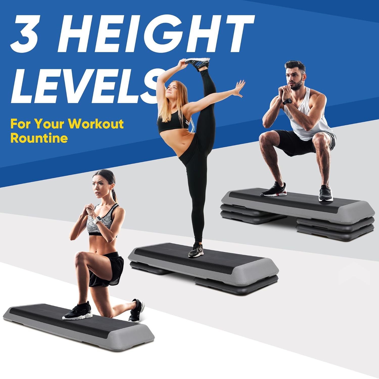 Adjustable Workout Aerobic Stepper, Exercise Step Platform Trainer with 4 Risers