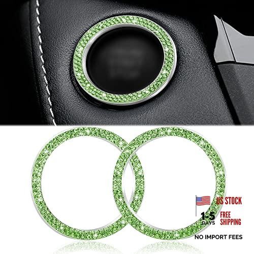 2pcs Bling Car Engine Start Button Cover Ignition Engine Ring-Light Green