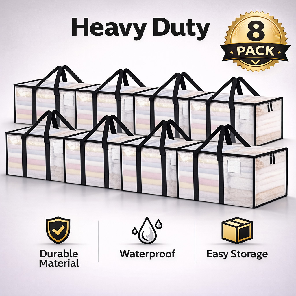 8 Pack Extra Large Heavy Duty Moving Bags 24 Gallon Clear Storage Totes Packing