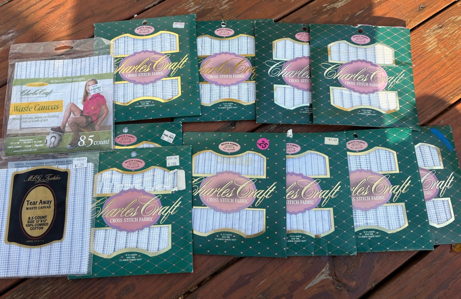 Lot of 12 Cross Stitch Fabric Waste Canvas Charles Craft 8.5, 10, & 14 Count VTG