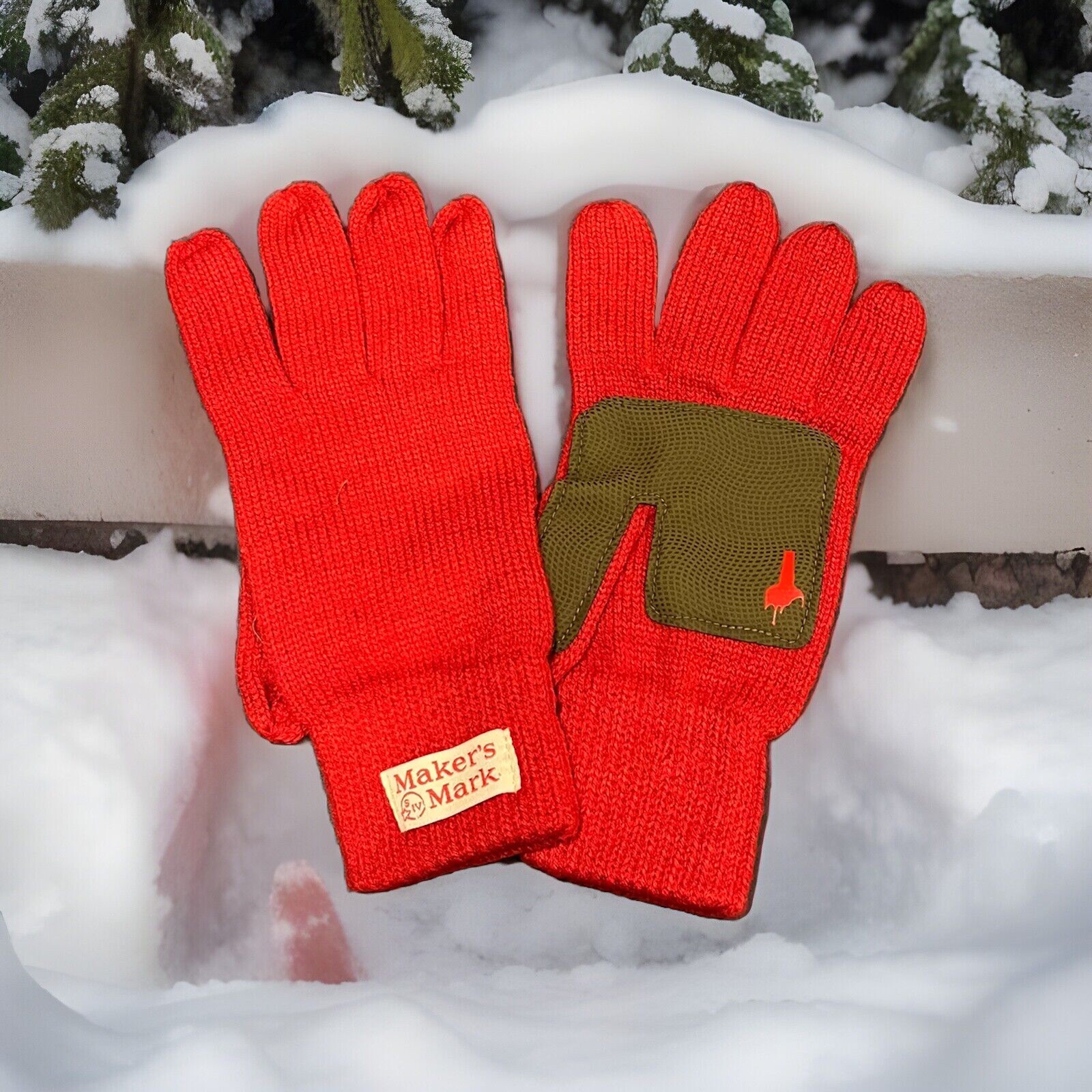 Makers Mark Red Knit Gloves  One Pair  Unisex Free Shipping USA