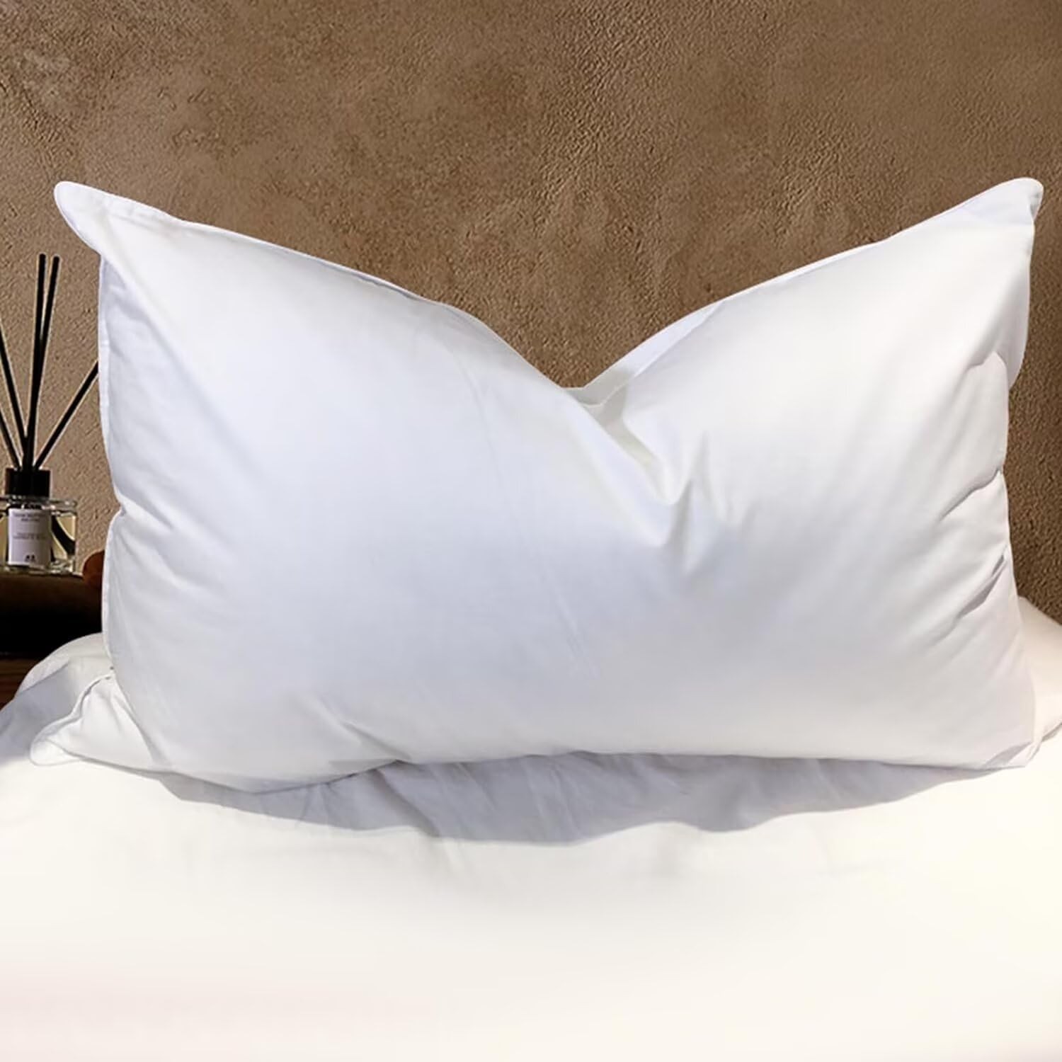 Queen Bed Pillow, Goose Down Feathers, Soft Support, Cotton Fabric, White
