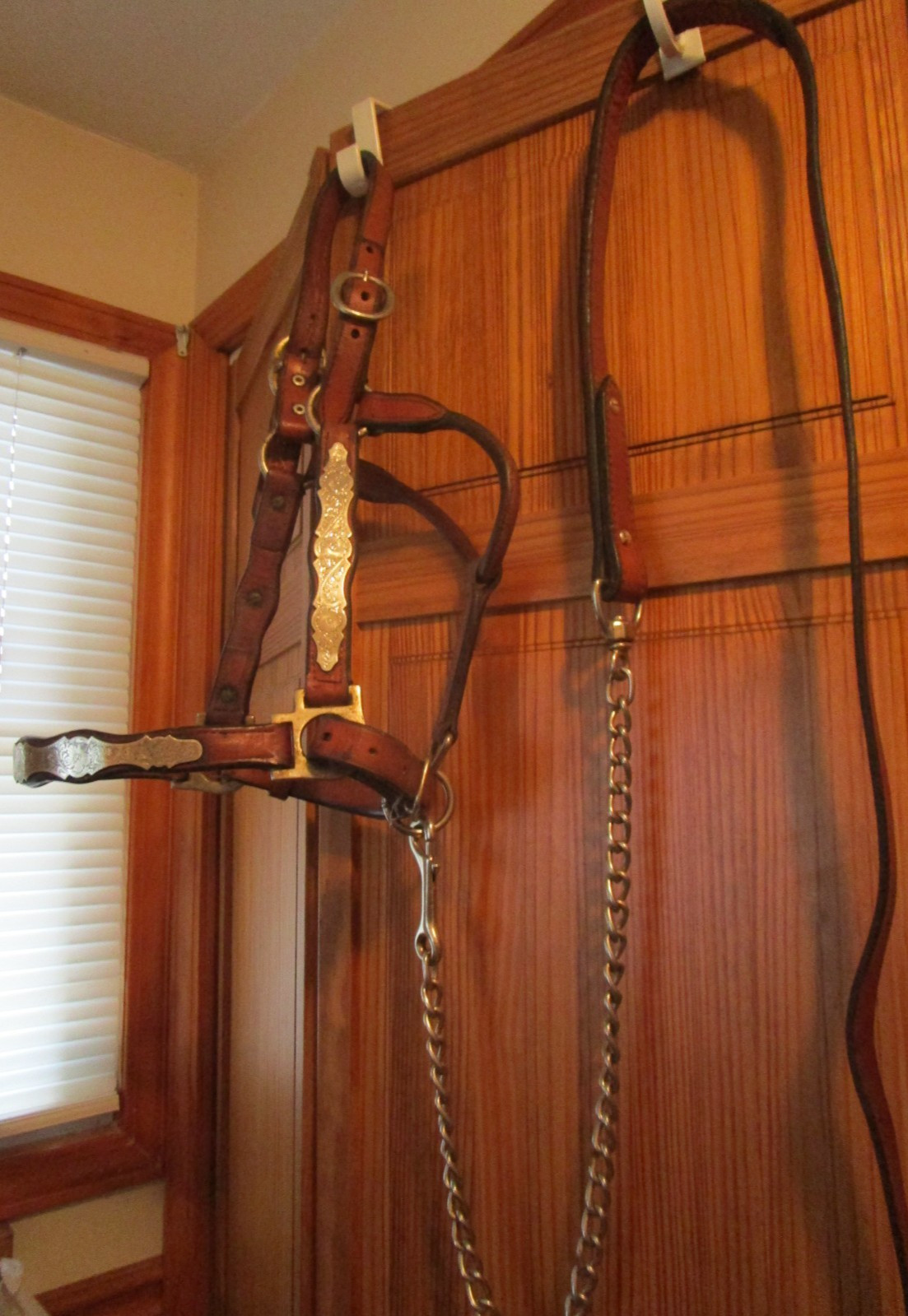 WESTERN SHOW HALTER WITH LEAD LINE BROWN LEATHER WITH SILVER ACCENTS HORSE SIZE