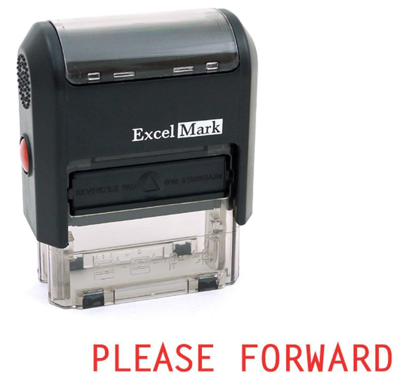 Excel Mark PLEASE FORWARD Rubber Stamp~Red Ink~Self Inking A-1539~9/16" x`1-1/2"