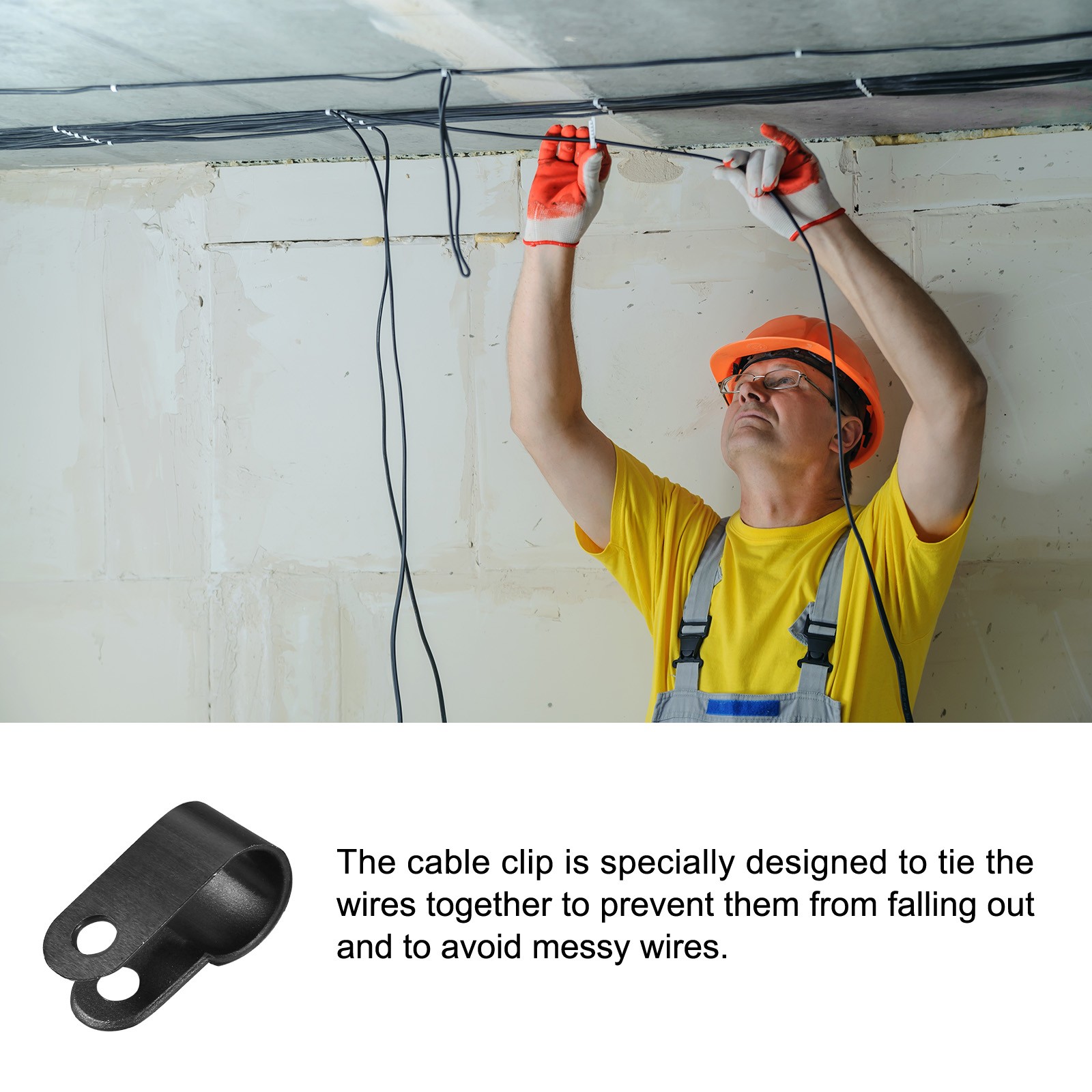100Pcs R-type Cable Clips Wire Management Clamp Nylon 0.41 inch Black