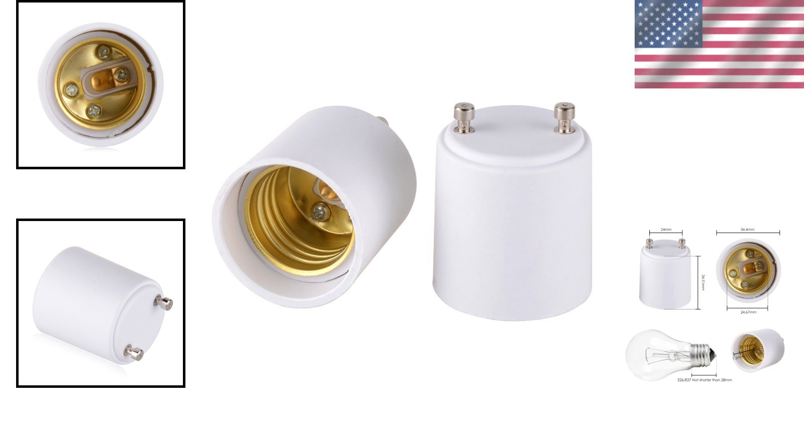 GU24 to E27/E26 Bulb Adapter 2-Pack - Safe, Durable, Easy Installation