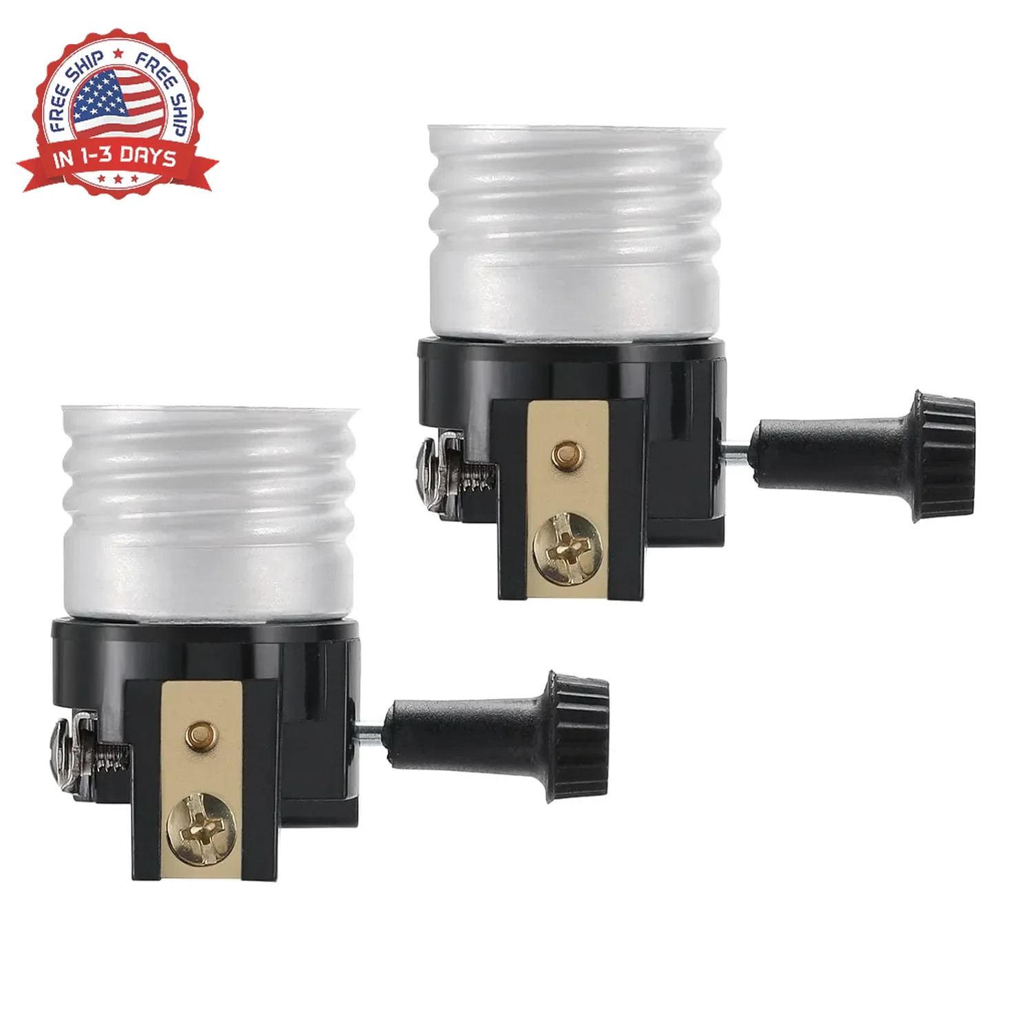2 Pack Aluminum E26/E27 Light Socket Replacement with ON/Off Switch Rust-Resista