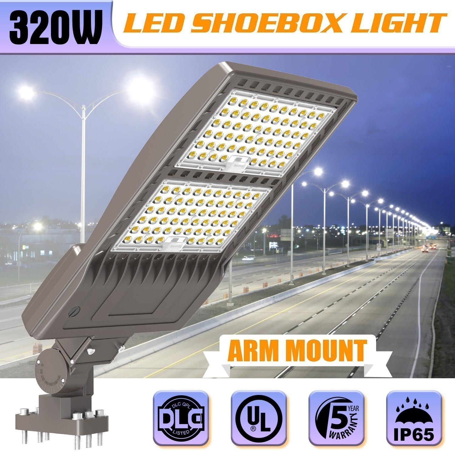 320 Watt LED Shoebox Light 48000Lm 5000K Commercial Outdoor Parking Lot Lighting