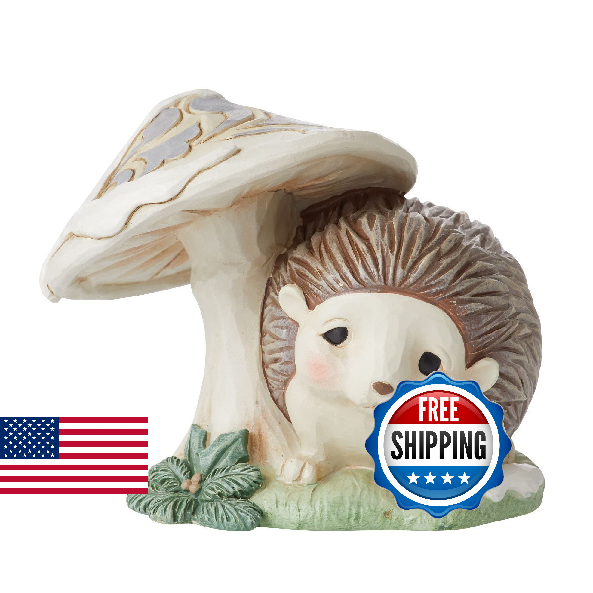 Enesco Jim Shore White Woodland Hedgehog Mushroom Figurine 3.25" Multicolor