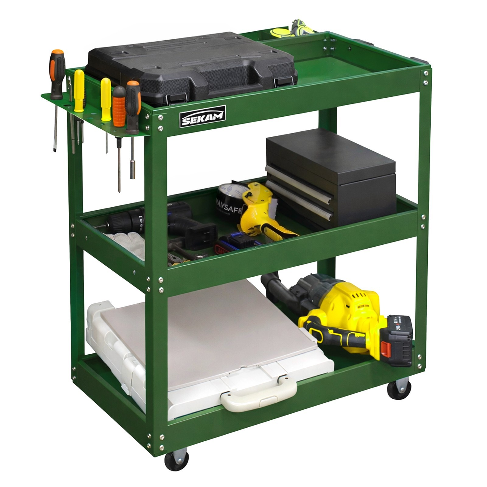 400LBS Heavy Duty 3 Shelf Steel Rolling Mechanic Tool Cart Workshop Service Cart